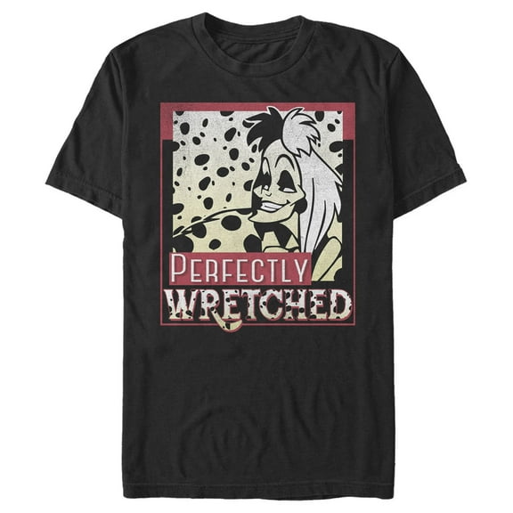 Men's One Hundred and One Dalmatians Cruella De Vil Perfectly Wretched Poster  Graphic Tee Black Small