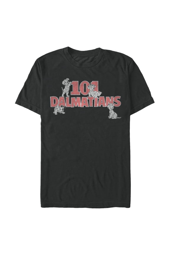 Men's One Hundred and One Dalmatians Distressed Red Logo Graphic Tee Black 2X Large