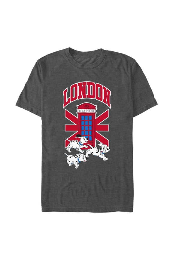 Men's One Hundred and One Dalmatians London Phone Booth Puppies Graphic Tee Charcoal Heather X Large
