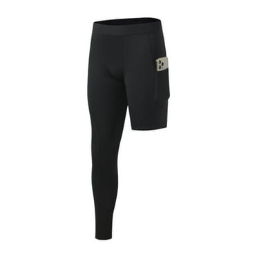 Men's One Leg Compression Tights Long Pants for Basketball Single Leg Sports Pants 1/2 One Leg Compression Leggings with Pockets Quick Dry Workout Running Tights Athletic Base Layer, S-3XL