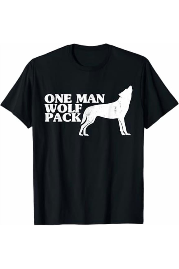 Men's One Man Wolf Pack Vintage Graphic T-Shirt White Ink T-Shirt, Vintage Birthday Gift