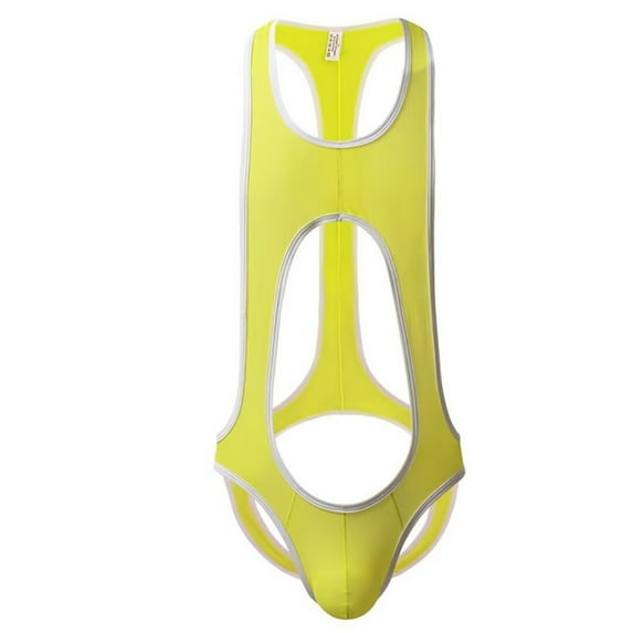 Men's One-Piece Bodysuit Jockstrap Wrestling Singlet Leotard Sheer Mesh Cut Out Bikinis Underwear