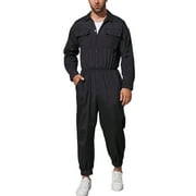 jsaierl Men's Fashion Romper Long Sleeve Jumpsuit Button Down Playsuit One- Piece Casual Solid Pants with Pockets 
