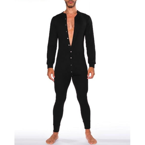 Men 's One Piece Pajamas Jumpsuit Thermal Sleepwear Long Sleeve Button Down Bodysuit Loungewear Home Nightwear
