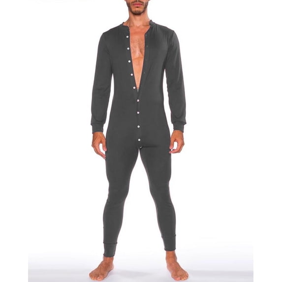 Men 's One Piece Pajamas Jumpsuit Thermal Sleepwear Long Sleeve Button Down Bodysuit Loungewear Home Nightwear