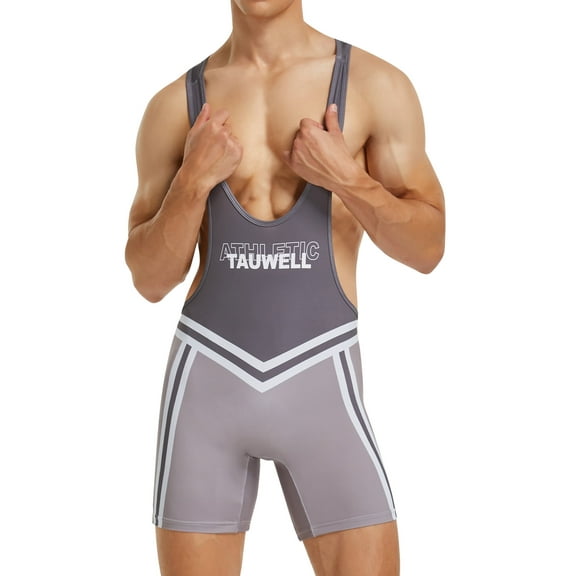 Men's One Piece Sleeveless Wrestling Singlet Slim Fit Sport Leotards Athletic Supporters Boxers Bodysuit Jumpsuit Jockstrap Grey X-Large