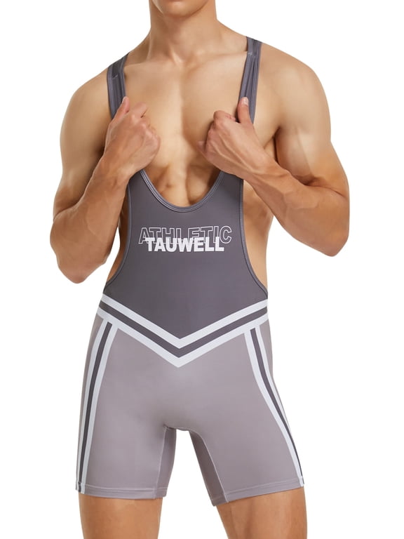 Men's One Piece Sleeveless Wrestling Singlet Slim Fit Sport Leotards Athletic Supporters Boxers Bodysuit Jumpsuit Jockstrap Grey X-Large