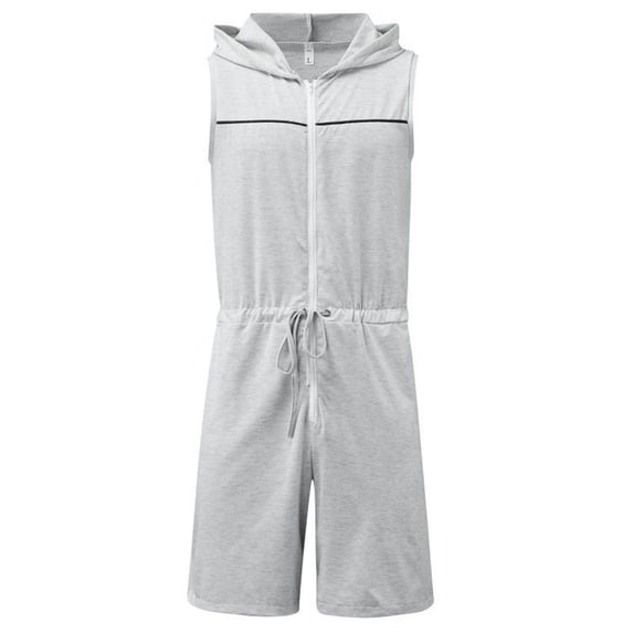 Men's Onesie Shorts Rompers Lounge Athletic Sleeveless One Piece Hooded Jumpsuits Shorts Casual Workout Gym Quick Dry Slim Muscle Fit Soft Jumpers & Rompers Zip Up Summer Grey Large