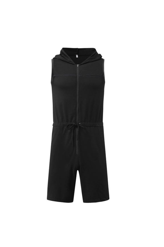 Men's Onesie Shorts Rompers Lounge Hooded Jumpsuits Shorts Casual Athletic Workout Gym Quick Dry Slim Muscle Fit Sleeveless One Piece Zip Up Summer Soft Jumpers & Rompers Black X-Large