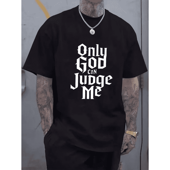 Men’s Only God Can Judge Me Graphic T-Shirt, Christian Faith Casual Crew Neck Short Sleeve Tee