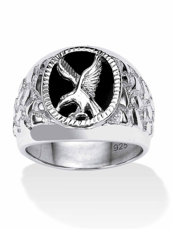 Men's Onyx Eagle Nugget Ring in 4k Yellow Gold-Plated or Sterling Silver