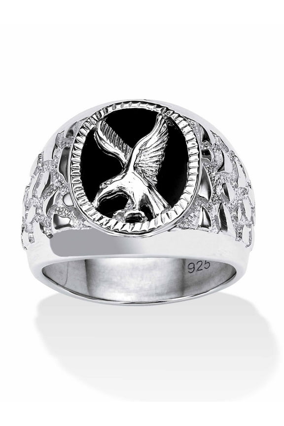 Men's Onyx Eagle Nugget Ring in 4k Yellow Gold-Plated or Sterling Silver