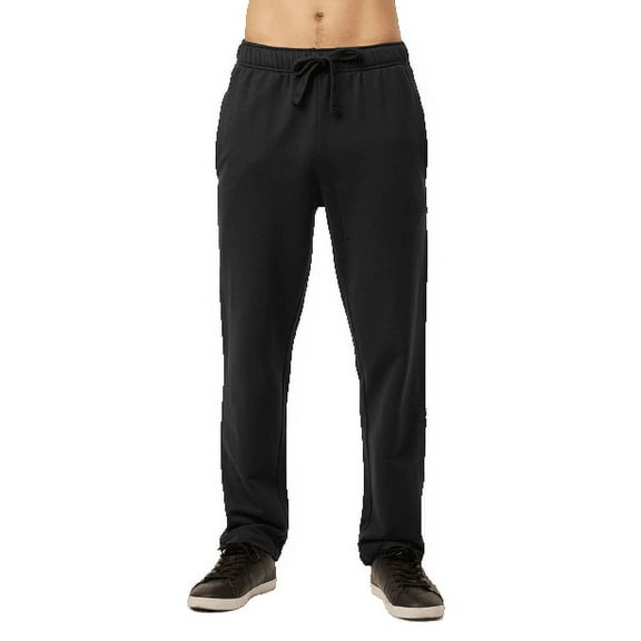 Men's Open Bottom Terry Sweatpants, Elastic Drawstring Waistband, Black XL
