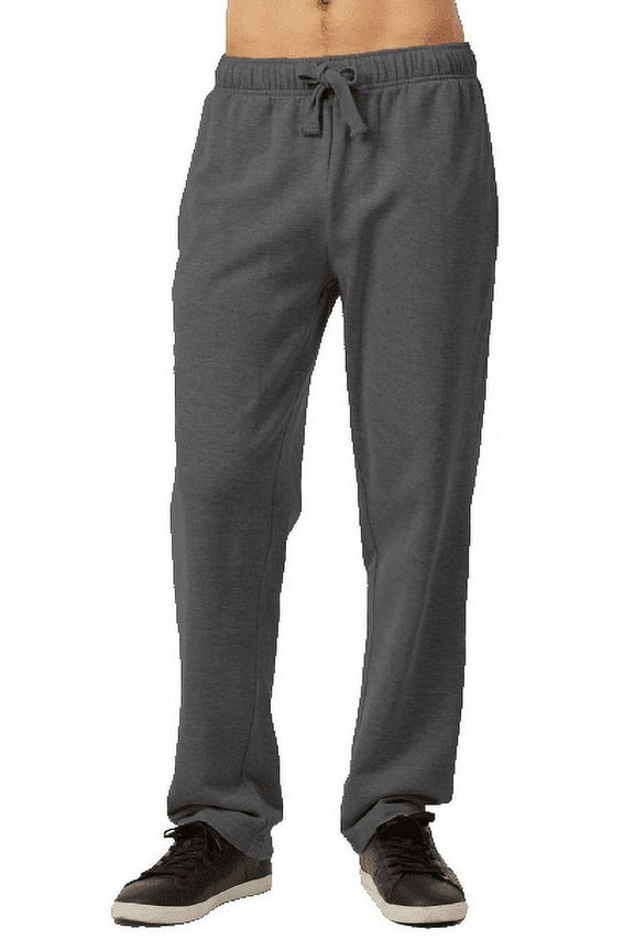 Men's Open Bottom Terry Sweatpants, Elastic Drawstring Waistband, Charcoal Grey S