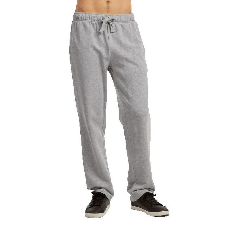 Men's Open Bottom Terry Sweatpants, Elastic Drawstring Waistband, H.Grey M  