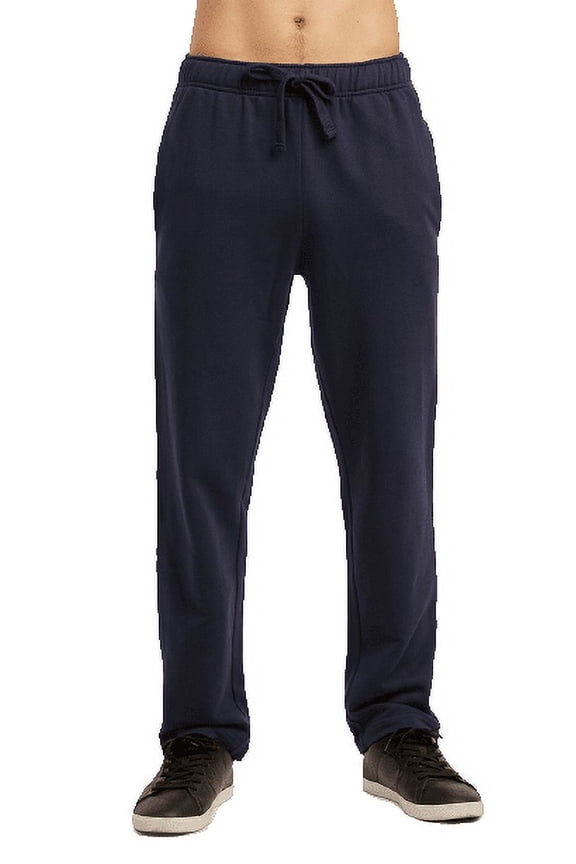 Men's Open Bottom Terry Sweatpants, Elastic Drawstring Waistband, Navy 3XL