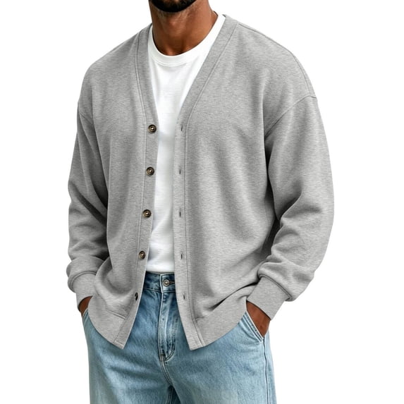 Men's Open Front Coats Versatile V Neck Button Loose Casual Cardigan for Fall Winter
