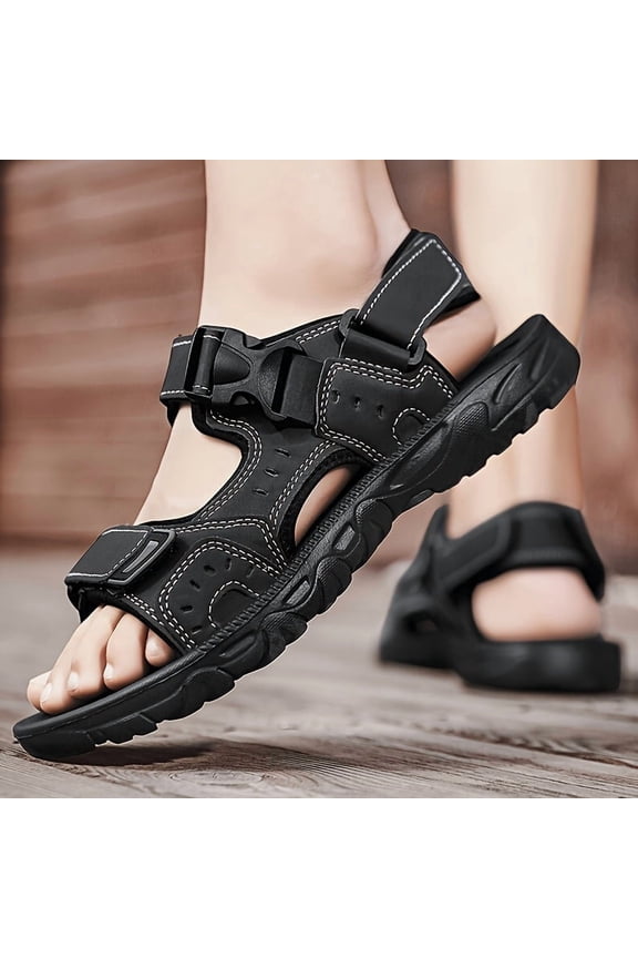 Men's Open Sandals With Buckle Strap, Durable Non Slip Outdoor Hiking Trekking Sandals, Comfy Beach Shoes, Spring And Summer