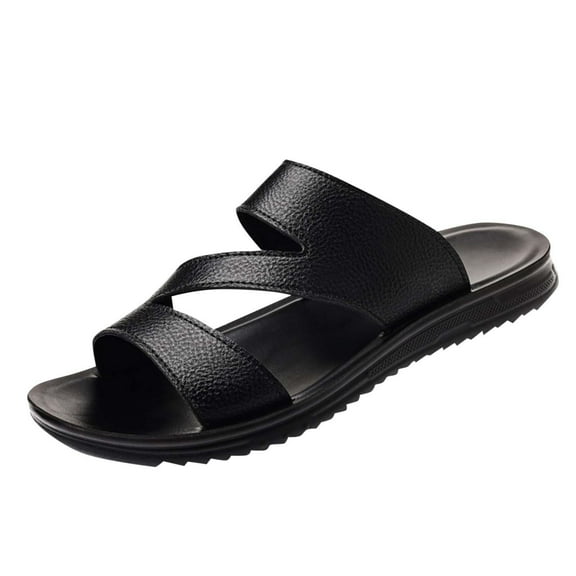 Men's Open Toe Slide Sandals Slip On Comfortable Lightweight Casual Beach Slides Summer Outdoor Sandals Men's Fashion Casual Style Breathable Soft Leather Beach Thick-Soled Sandals