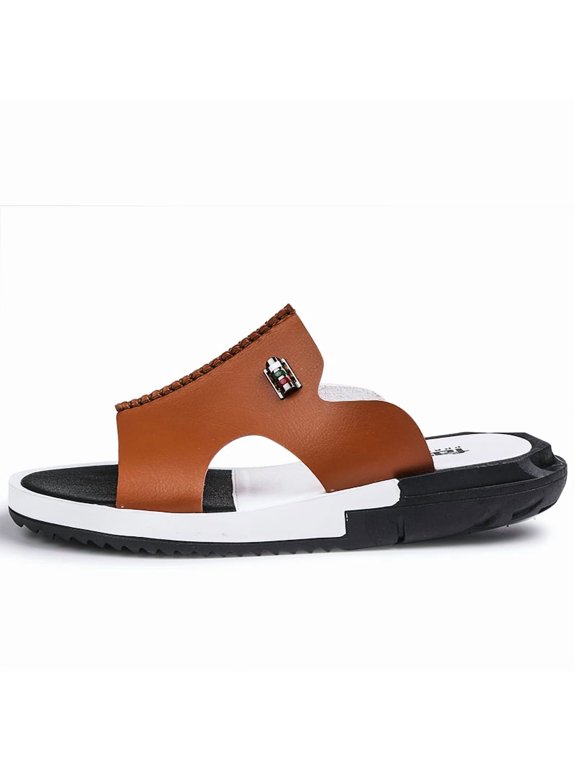 Men's Open Toe Slip-On Sandals Lightweight Walking Slides with Stitched Upper