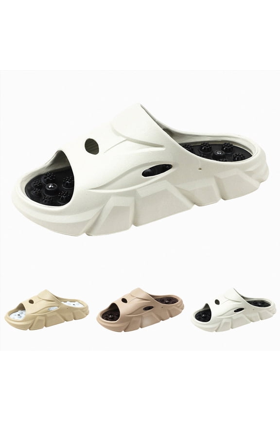 Men's Open Toe Slippers Women Breathable Home Knit Memory Foam Non Slip Massage Sole Slides Summer Outdoor Walking Shoes Brown Size 9.5