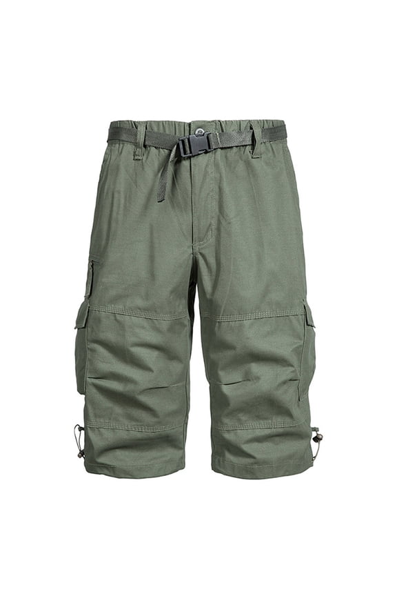 Men's Operator Elastic Waistband Work Shorts, Durable Outdoor Workout Cargo Shorts 3/4 for Men Capri Cargo Pants with Muti Pockets No Belt Big and Tall Size M-5XL Army Green