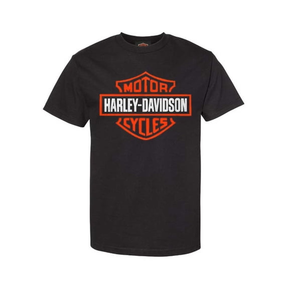 Men's Orange Bar & Shield Black T-Shirt 30290591, Harley Davidson