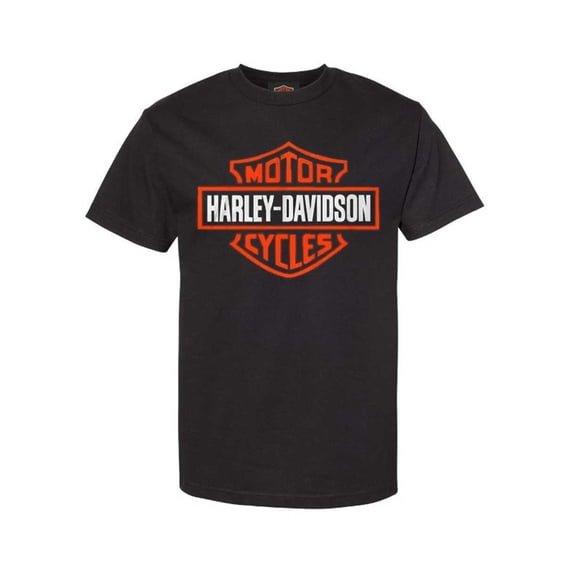 Men's Orange Bar & Shield Black T-Shirt 30290591, Harley Davidson