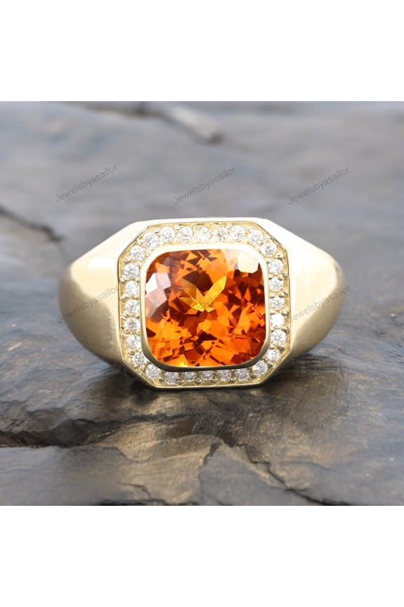 Men's Orange Citrine Engagement Ring Antique Personalized Diamond Crafted Beautiful Ring Women's Fine Jewelry November Birthstone Presents