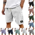 thumbnail image 1 of Men's Organic Stretch Corduroy Shorts Elastic Waist Drawstring Casual Summer Beach Lounge Shorts with Pockets White L, 1 of 6
