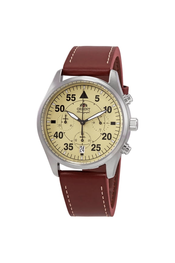 Men's Orient Pilot Style Brown Leather Strap Chronograph Watch RA-KV0503Y10B