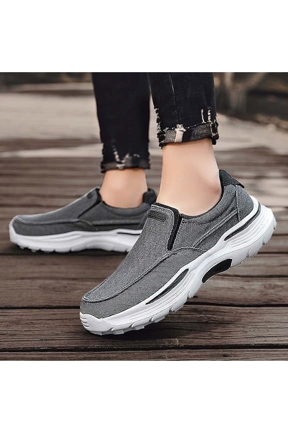 Men's Orthopedic Comfortable Slip-On Shoes with Arch Support, Orthotic Loafers for Plantar Fasciitis, Canvas Leisure Vintage Flat Walking Shoes for Foot and Heel Pain Relief