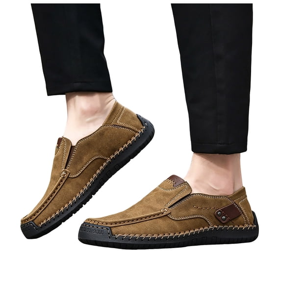 Men's Orthopedic Dress Loafers Orthopedic Leather Slip on Boat Shoes Lightweight Breathable Non Slip Sneakers Gold Size 7