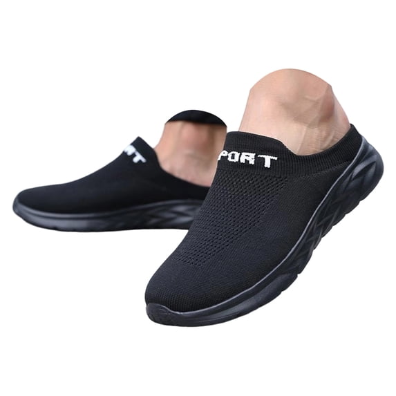 Men's Orthopedic Slip-On Mules for Plantar Fasciitis Arch Support Recovery Sneakers Lightweight Knit Walking Shoes(Black,Size 9)