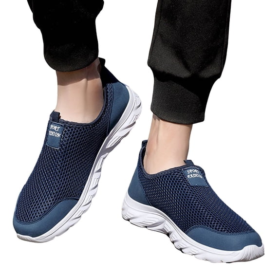 Men's Orthopedic Walking Shoes Mesh Loafers Wide Toe Box Arch Support Tennis Slip on Comfortable Running Sneakers Blue Size 7.5