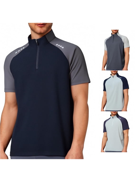 Men's Outdoor Activity Tennis T Shirt Long Sleeve Half Zip Color Block for Cycling and Sports Performance