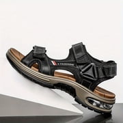 Mens Outdoor Beach Sandals, Trendy Summer Sports Platform Sandals, Mens Open-Toe Air Cushion Sole Sandals, Made with Top-Grain Genuine Leather