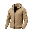 thumbnail image 1 of Men's Outdoor Cargo Full Zip Hoodie Jackets Drawstring Zipper Pockets Fleeced Casual Sweatshirt Camel L, 1 of 8