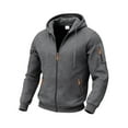 thumbnail image 1 of Men's Outdoor Cargo Full Zip Hoodie Jackets Drawstring Zipper Pockets Fleeced Casual Sweatshirt Dark Gray L, 1 of 8