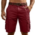 thumbnail image 1 of Men's Outdoor Cargo Shorts with Belt Loops Adjustable Waist Multi-Pocket Solid Classic Fit Soft Breathable Knee-Length Summer Bottoms for Outdoor Work and Daily Wear Wine XL, 1 of 5