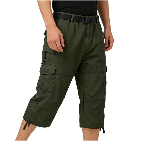 Men's Outdoor Cargo Shorts with Multiple Pockets, Zipper and Button Closure for Sports and Hiking