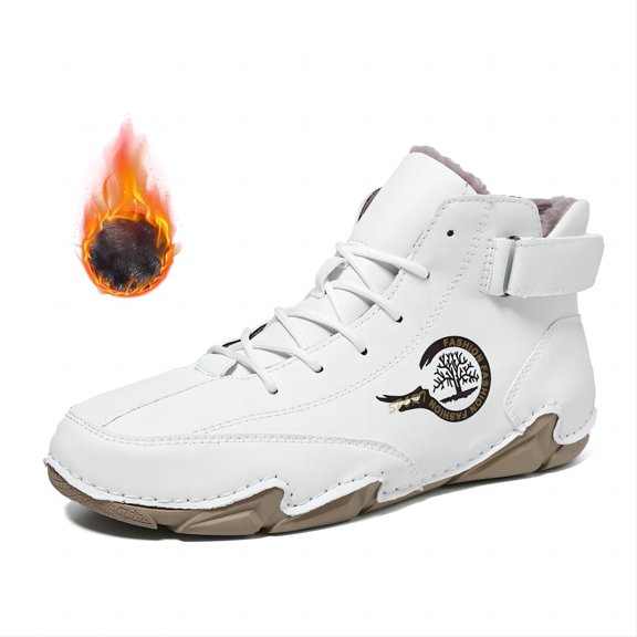 Men's Outdoor Casual Boots Lightweight Warm Fleece-lined Thickened Waterproof Sneakers Fashion for Walking Non-Slip Shoes White 5.5 US