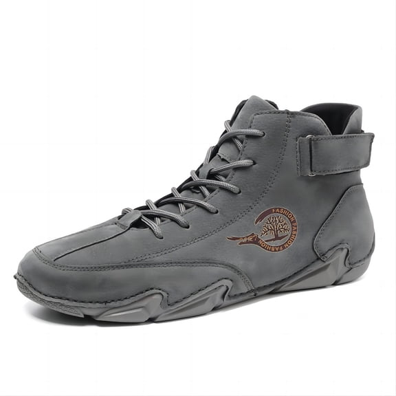 Men's Outdoor Casual Chukka Boots Handmade Leather Upper Waterproof Sneakers Lightweight for Hiking Wear-resistant Shoes Gray 6.5 US