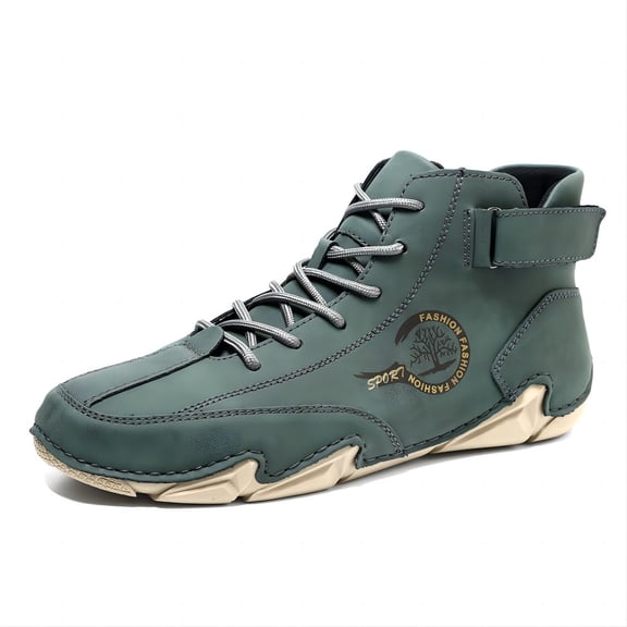 Men's Outdoor Casual Chukka Boots Handmade Leather Upper Waterproof Sneakers Lightweight for Hiking Wear-resistant Shoes Green 12 US