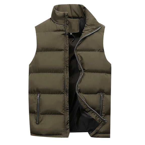 Men's Outdoor Casual Classic Quilted Vest Stand Collar Warm Puffer Vest Sleeveless Jacket Coat Army Green 6XL