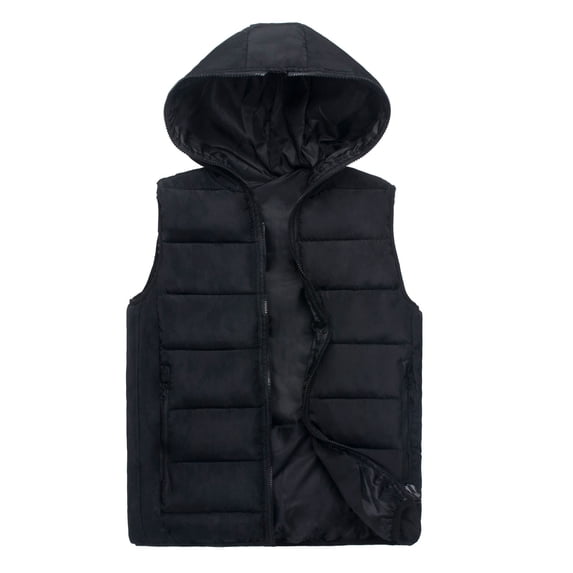Men's Outdoor Casual Hood Padded Vest Coat Hoodie Clearance Men's Autumn Winter Zipper Fashion Pure Color Waistcoat Vest Top hooded Coat