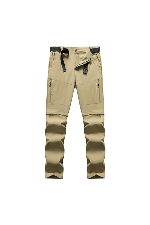 Men's Outdoor Casual Pants Elastic Adjustable Waist Button And Zipper With Belt Trousers Solid Color Cargo Pants