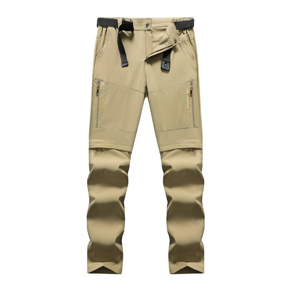 Men's Outdoor Casual Pants Elastic Adjustable Waist Button And Zipper With Belt Trousers Solid Color Cargo Pants