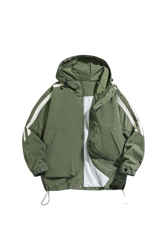 Men's Outdoor Casual Sports Hooded Tactical Jacket, American Loose Windproof Style, Army Green, Size L