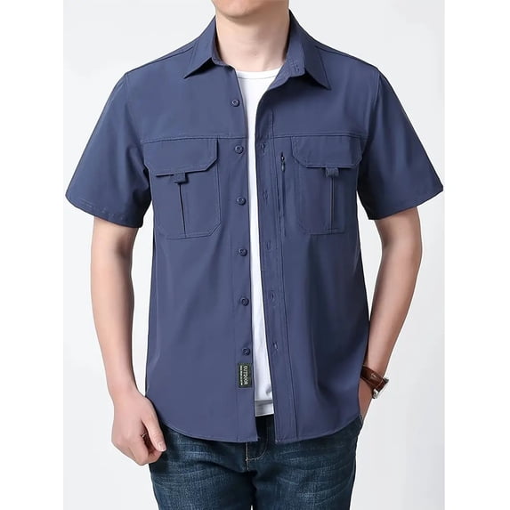 Fredd Marshall Men's Quick-Dry Short Sleeve Hiking Shirt with Pockets